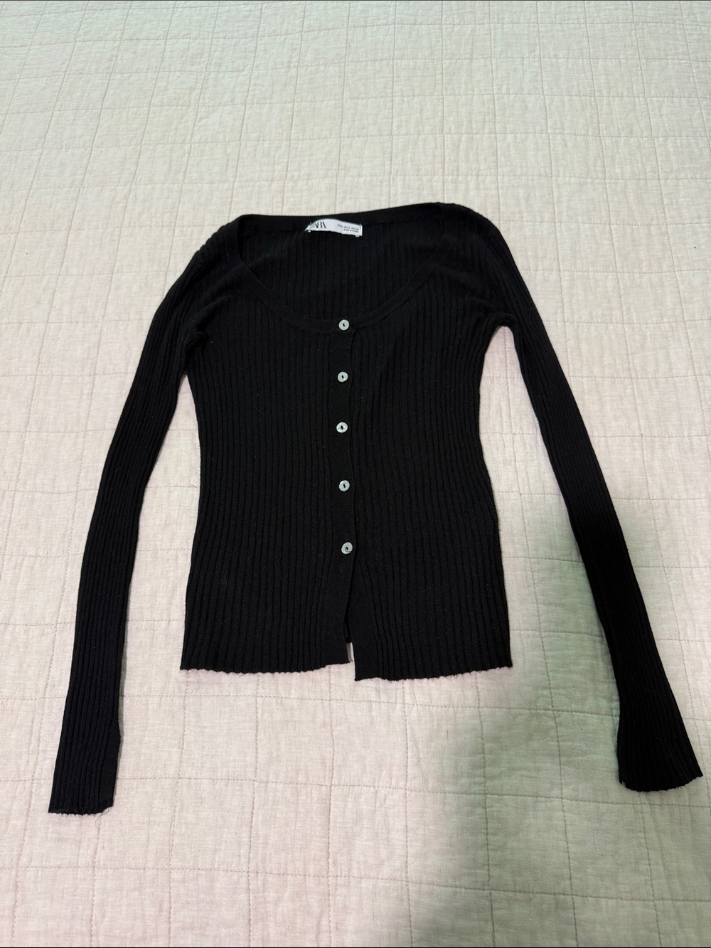 Zara Black Ribbed Button-Front Cardigan